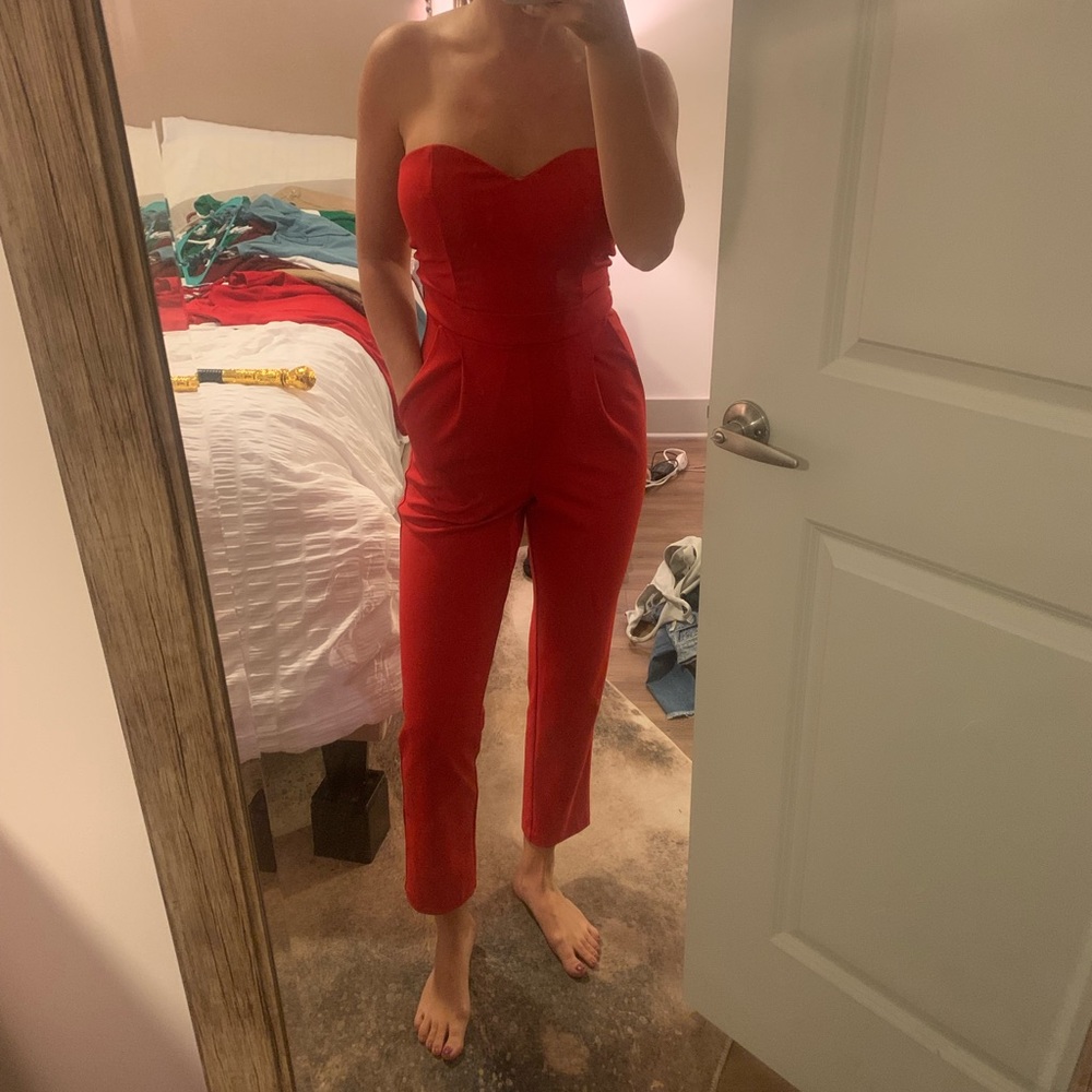 Express Red Sweetheart Jumpsuit
